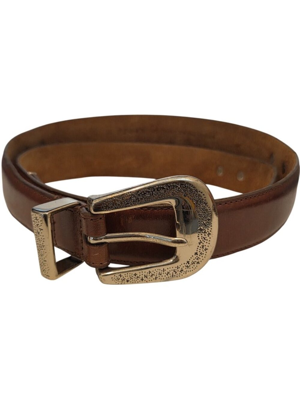 Genuine Leather Brown Western Belt Silver Tone Buckle Mens Size 44